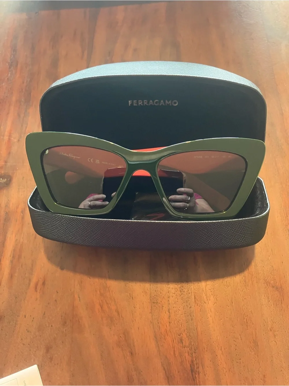 Salvatore Ferragamo Olive Green Oversized Cat-Eye Sunglasses